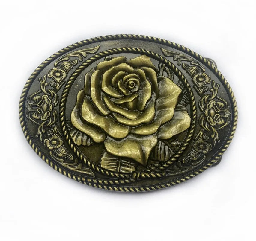 Fashion Hot Selling Zinc Alloy Rose Belt Buckle for Men and Women Western Denim Adjustable Belt Buckle