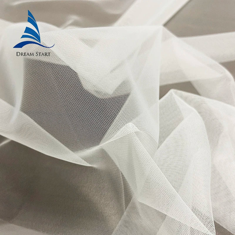 In-Stock 63\" White Soft Tulle Fabric Skin-Friendly Diamond Bridal Stretch Tulle for Girls' Garments Knitted Technics
