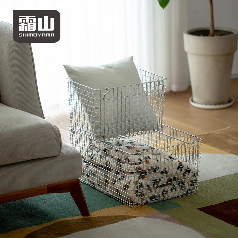 SHIMOYAMA 201 Stainless Steel Wire Basket for Kitchen & Bathroom Rectangle Shape with Handle for Clothing Use