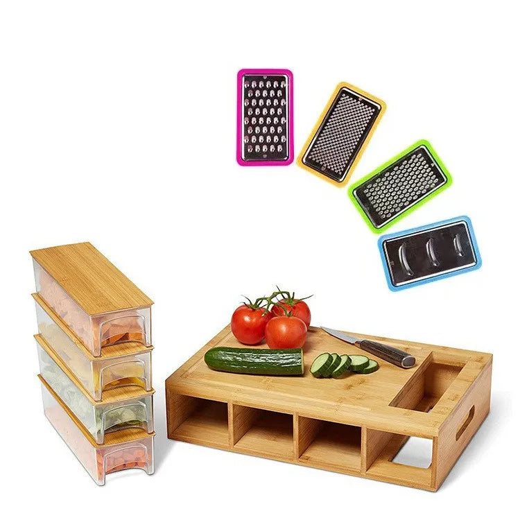 Rectangle Large Multifunctional 4 Container Kitchen 4 Graters Grater Bamboo Cutting Boards with 4 Containers