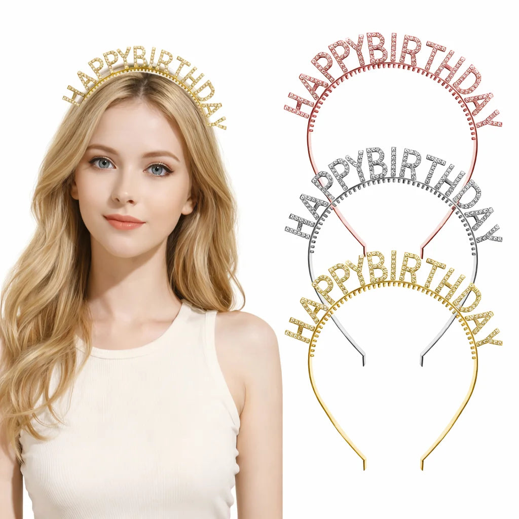 Cute Happy Birthday Glitter Letter Headband Plastic Hair Accessory for Company Collective Birthday Party Factory Price Hot