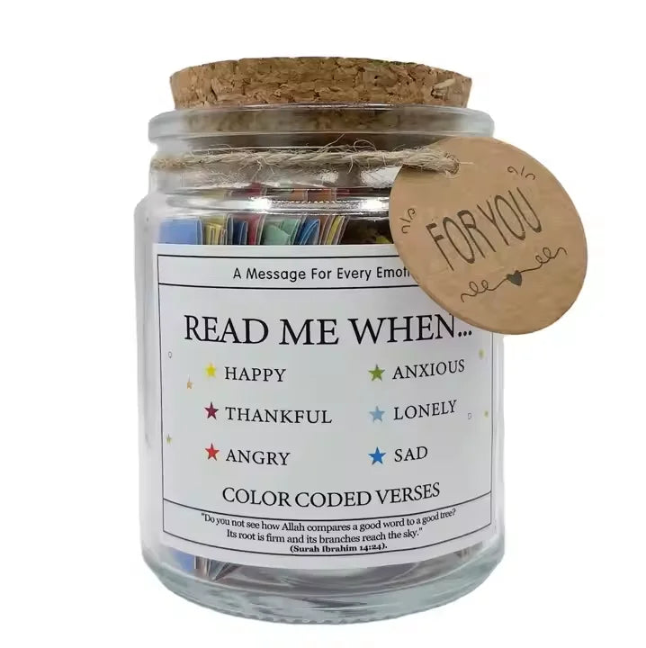 2025 Hot Selling Islamic Novelty Gifts Quran Verses and Hadith Jars in a Read Me When Gift Box for Emotions and Feelings