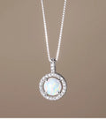 Iridescent Opal & CZ Necklace 925 Sterling Silver Round Pendant Capturing Opal's Magic Fine & Mystical Jewelry for Women