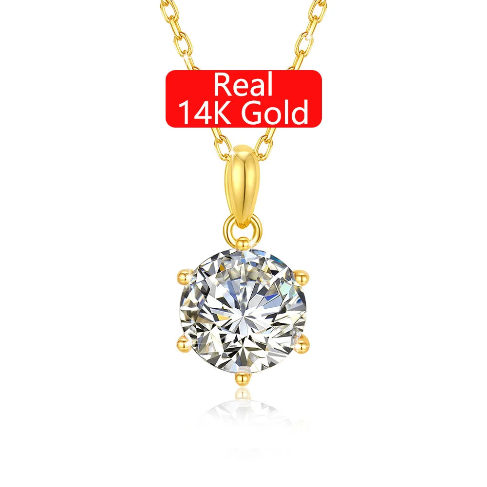 Classic Fine Jewellery Woman Engagement Gifts Pendant 1ct 2ct 3ct Moissanite Diamond Hollow 14k Gold Necklace Pendant