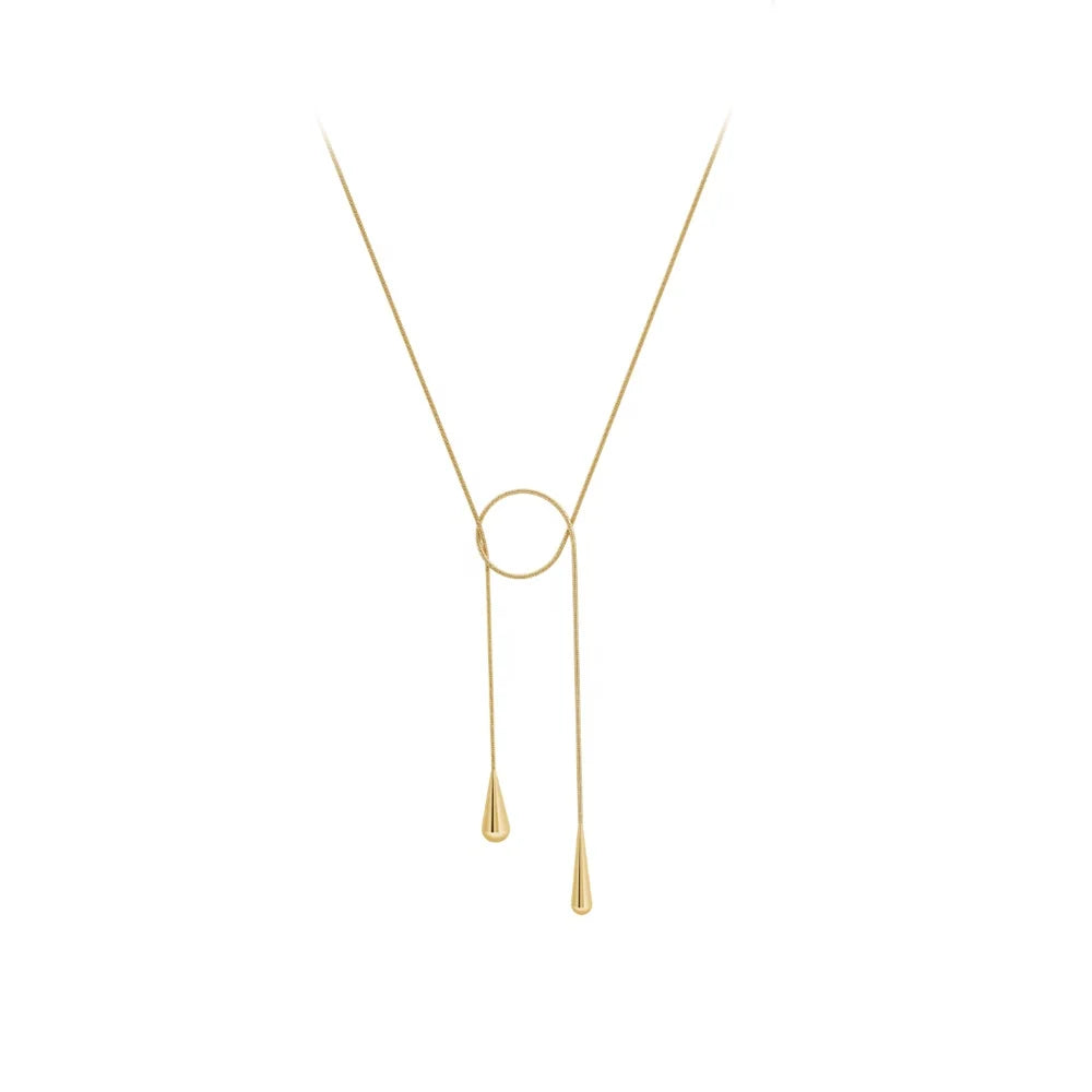 Fashion 18K Gold Plated Stainless Steel Jewelry Long Snake Chain Raindrop Waterdrop Pendant for Woman Party Necklace P233405