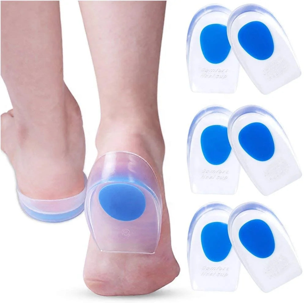 PU Gel Heel Cups Shoe Inserts for Plantar Fasciitis Sore Heel Achilles Tendinitis Height Inc