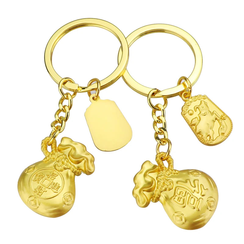New Year Keyrings for Bag Backpack Creative Gold Money Bag Keychain Lucky"Fortune" Pendant 2021 Ra Car Pendant  News Yesargifts