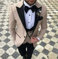 (Jacket+Pant+Vest) Pink With Black Lapel Suits for Men Custom Made Terno Slim Groom Custom 3 Piece Wedding Mens Suit Masculino