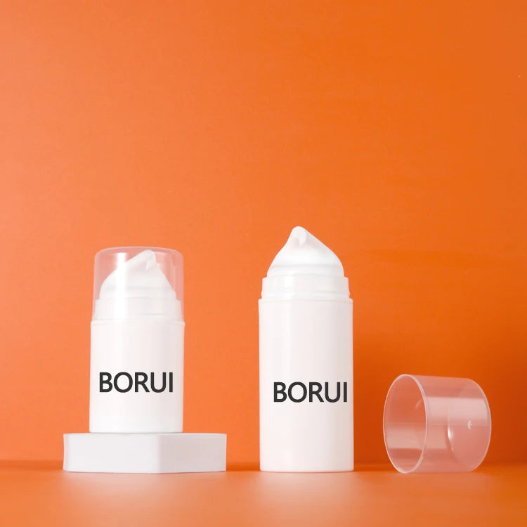 Borui 15ml-120ml White PP Cylindrical Airless Pump Bottle for Lotion Face Mask Wigs Custom Logo Printing Customizable Color