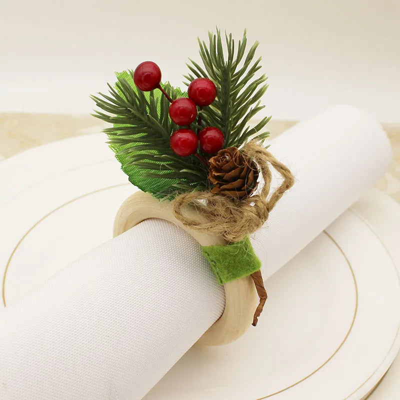 Ychon Alloy Modern Customizable Napkin Rings Simulation Pinecone Design for Hotel Christmas Holiday Party Wedding Decorations