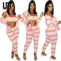 Liu Ming Fall New Fashion 2024 Casual Women Clothes Knitted Colorful 3 Pieces Cardigan Jacket Vest High Waist Pencil Pants Suit