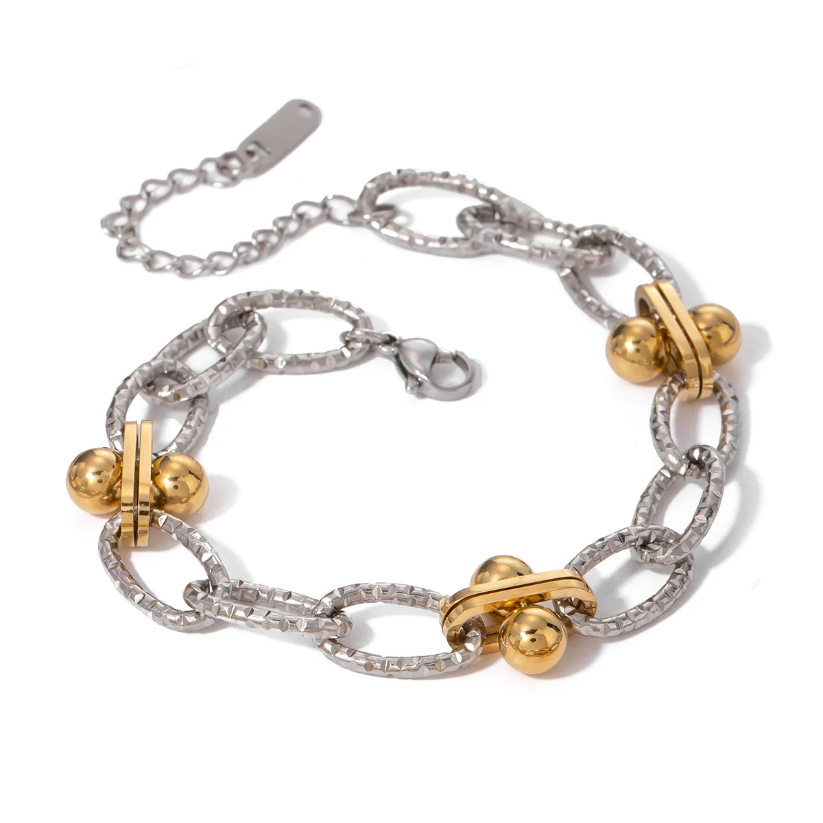 J&D Ins Chic Stainless Steel 18K Gold Women Two Tone High-End Handmade Round Bead Bracelets