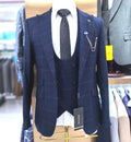 Dark Blue Plaid Full Men's Suits Luxury Wedding Dresses 3 Piece Set for Men Slim Jacket Dress Blazers Coat Trousers Formal