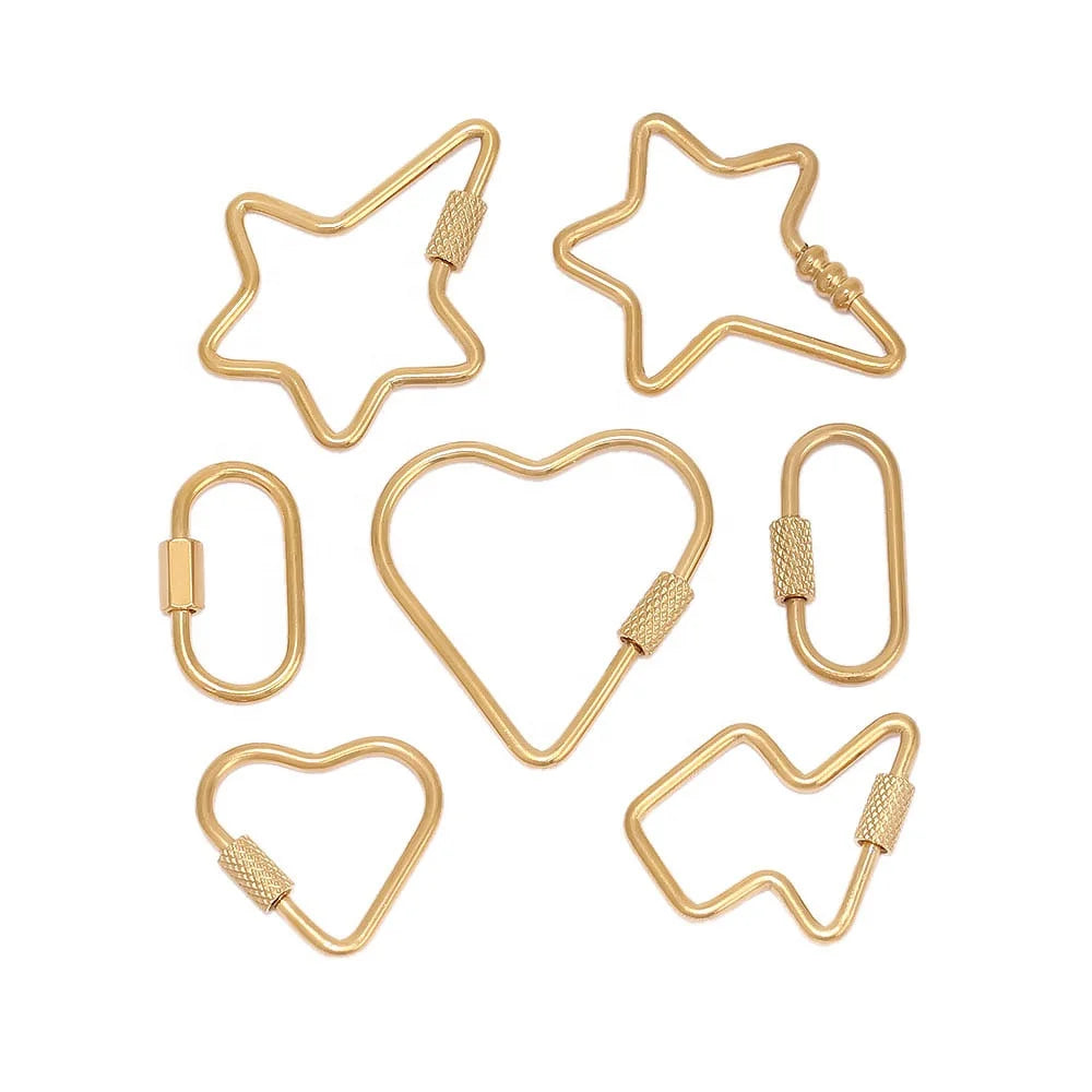 Gold Heart Star Oval Screw Locking Clasps Big Carabiner Hooks for DIY Necklace Bracelet Keychain Making Supplies