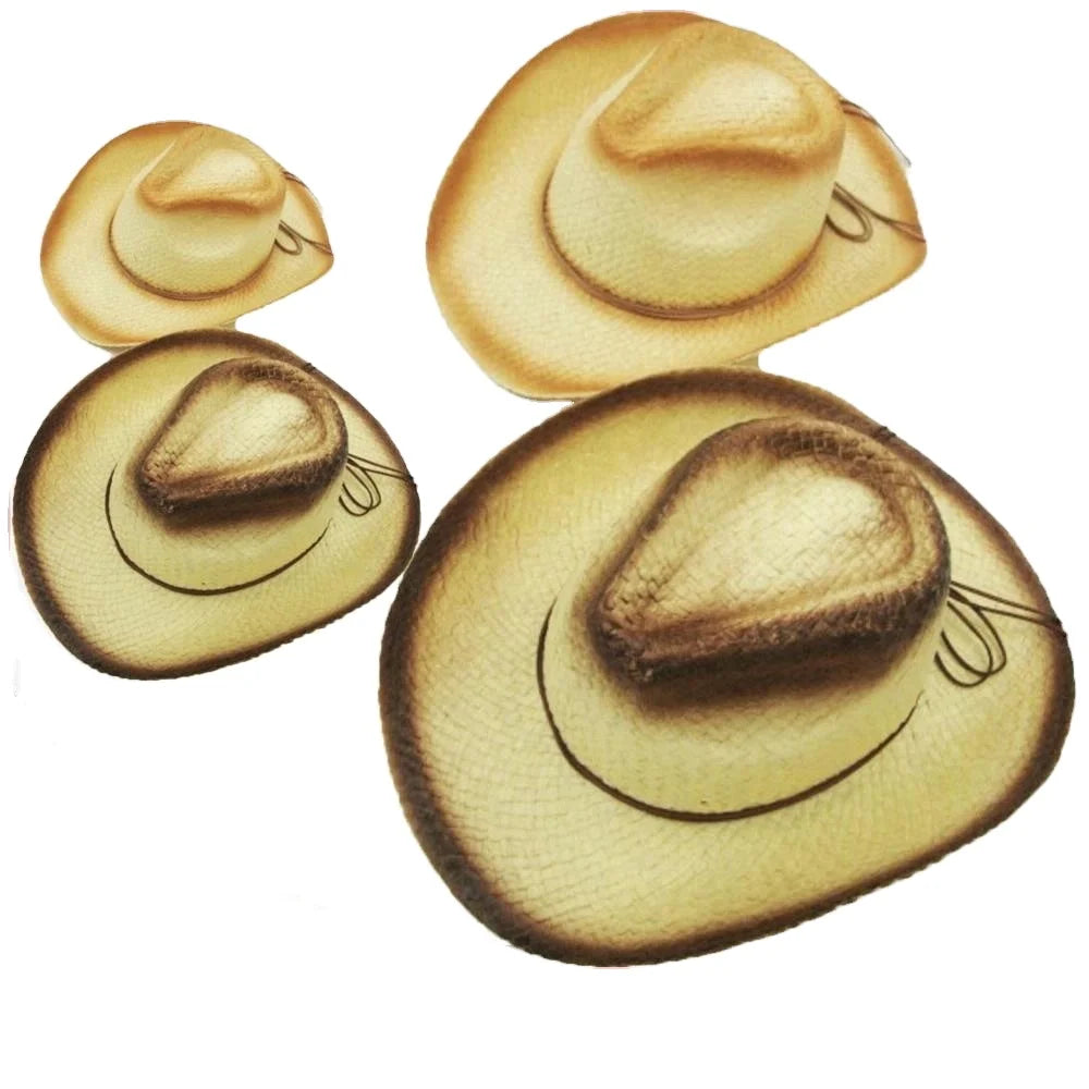 Wholesale Cheap Natural Grass Straw Cowboy Fedora Hat for Men in Summer Checked Pattern with Ribbon & Rope