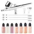 Dual Action 7 Shades Airbrush Foundation Makeup Kit with Cleaning Tool Gravity Feed Type for Nail Art and Cake Airbrushing