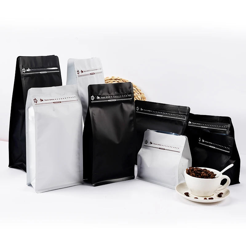 Custom Printed Eight Side Seal Coffee Bean Packaging Bags Leak-Proof Ziplock Valve New Design 250g 500g PE for Coffee Sugar