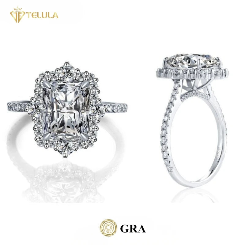 Radiant Cut Moissanite Engagement Ring S925 Sterling Sliver Plated Rings Moissanite Diamond Rings