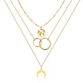 Retro Moon World Map Circle Pendant Multilayer Stainless Steel Fashion Choker Necklace Party Charm Accessory Women's Gift
