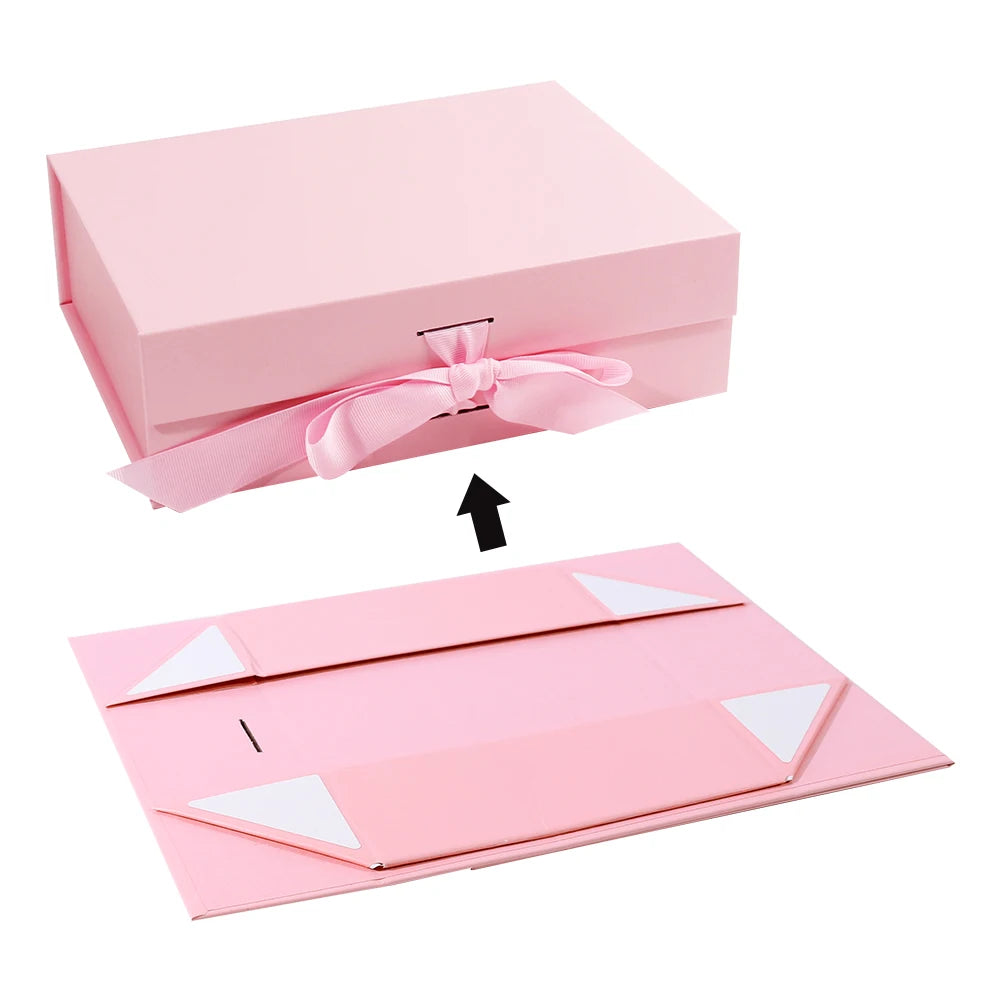 Pink Magnetic Foldable Folders Packaging Recyclable Eco-friendly Coated Cardboard 2mm Thickness Shipping Cosmetics Cloth Gift