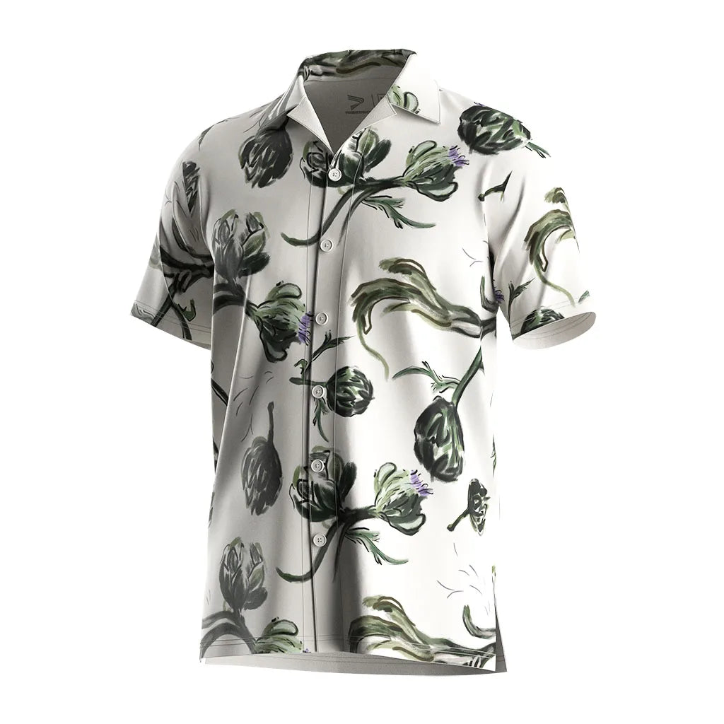 Customizable Vintage Summer Shirts for Men Quick Dry Short Sleeve Flower Bermuda Breathable White Twill Beach Wear ODM Supply