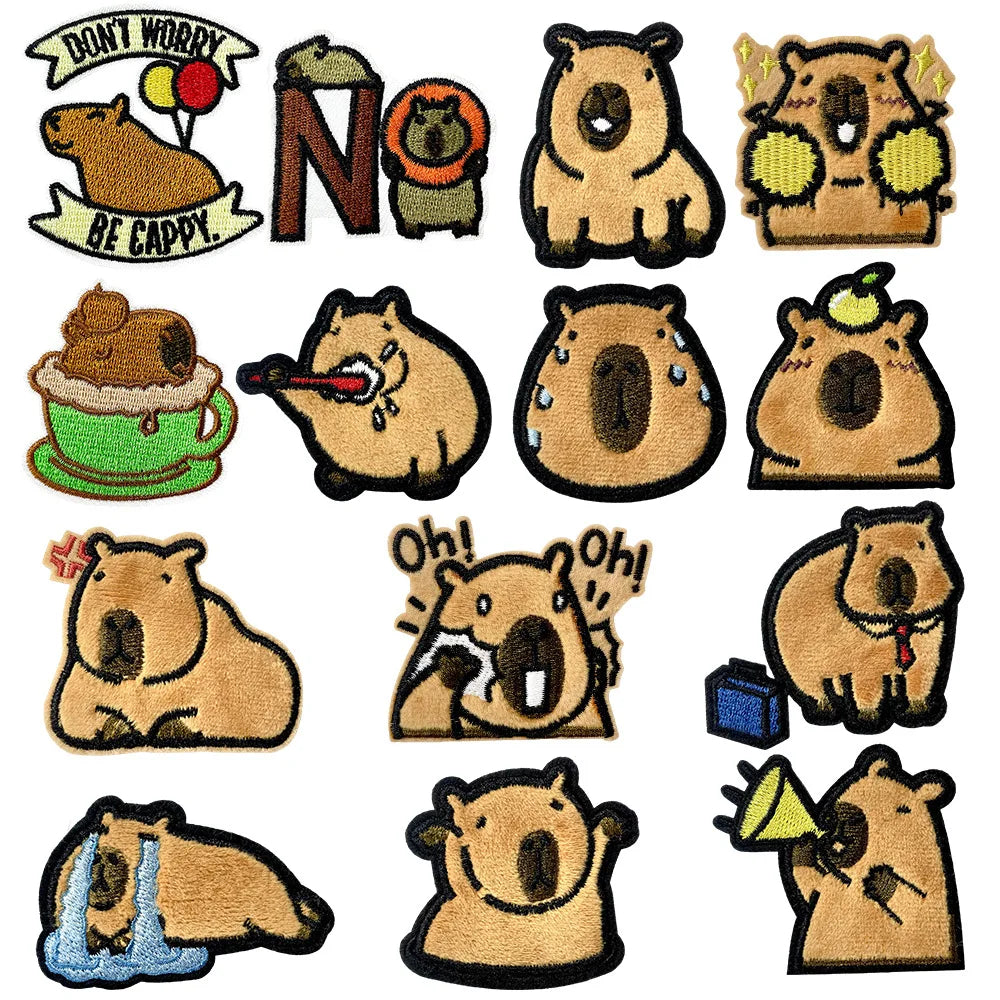 New Stock Iron on /self Sticker  Embroidered Cute Capybara  Patch for T-shirt Hoodies Hat Decoration
