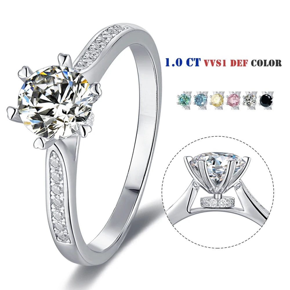 Abiding 1Ct Moissanite Ring Diamond 925 Sterling Silver Fashion Trend Jewelry Women Engagement Ring for Wedding