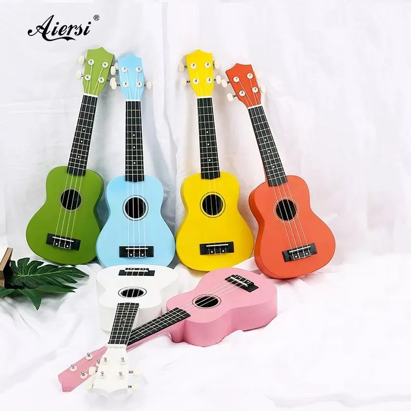 Aiersi Brand 21 Inch All Linden Wood soprano Wooden Colorful Ukulele Kids Toys Cheap Price for Sale Custom logo Brand ODM OEM