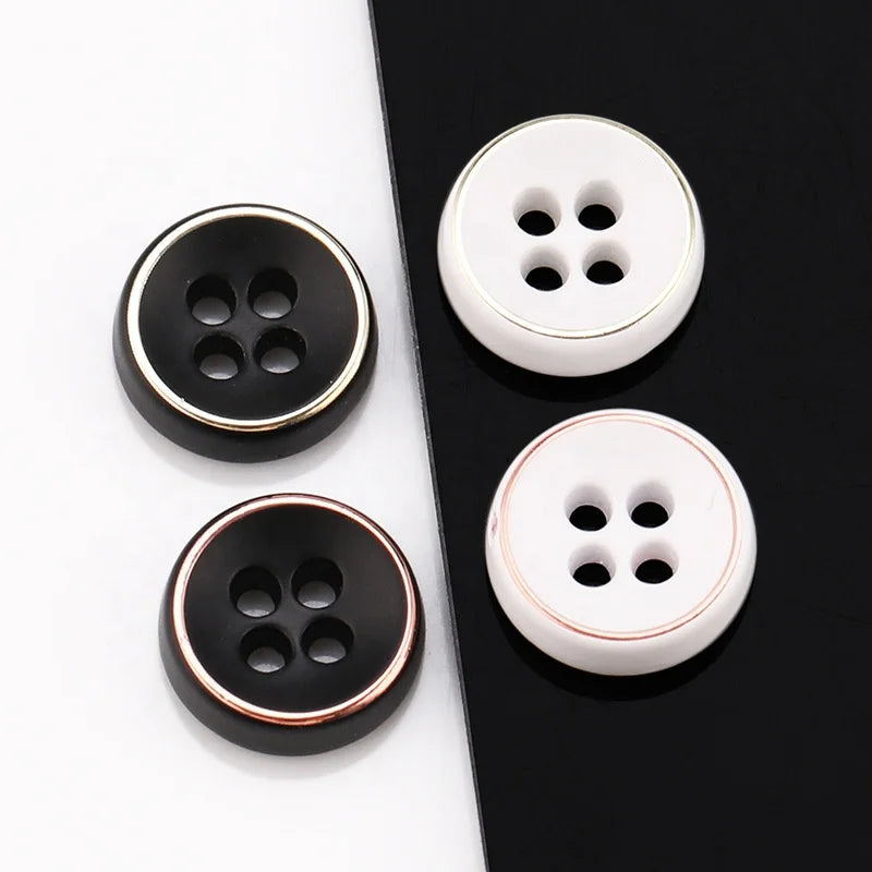 Model 65808 Concave Eco-Friendly Flatback Round Zinc Alloy 4-Holes Plated Buttons Black White for Shirts Dresses