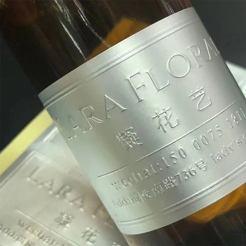 Waterproof Bottle Sticker for Packing Luxury Silver Foil Hot Stamping Packing Label  Vinyl Stickers