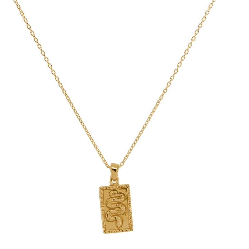 Non Tarnish 18K Gold Plated PVD Snake Rectangle Stainless Steel  Necklace Statement Necklace