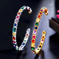High Quality Boho Genuine Multicolored Rainbow Cubic Zircon White Gold Plated Round Open Cuff Bangles Indian Party Wear Jewelry