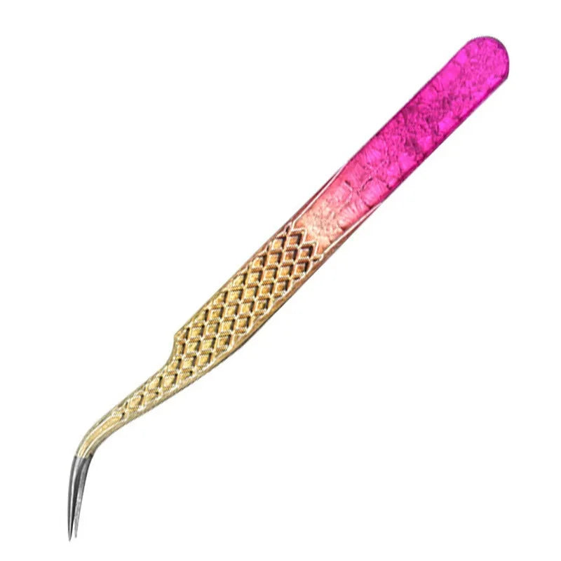 Gmagic Professional Stainless Steel Pointed Eyelash Tweezers for Women-Ice Flower Design Durable Beauty Salon Use
