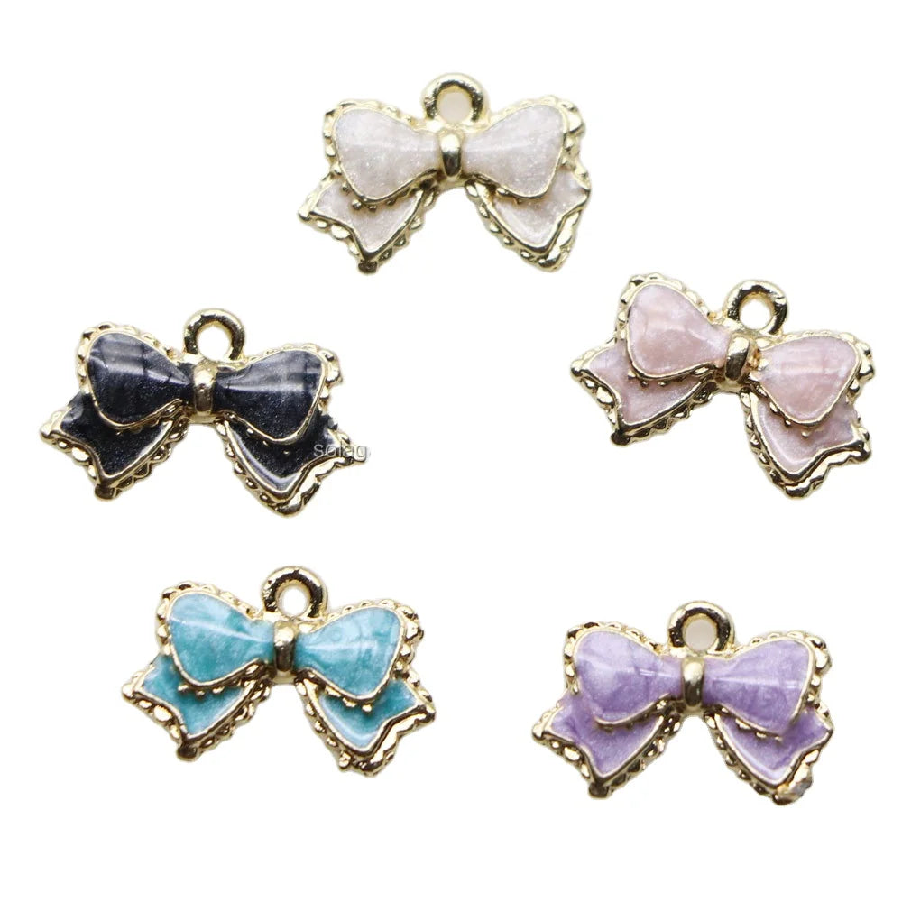 100pcs 11*16mm Enamel Bow Charm Bowknot for Jewelry Making Earring Pendant Necklace Bracelet Charm DIY Bracelet Findings Finding