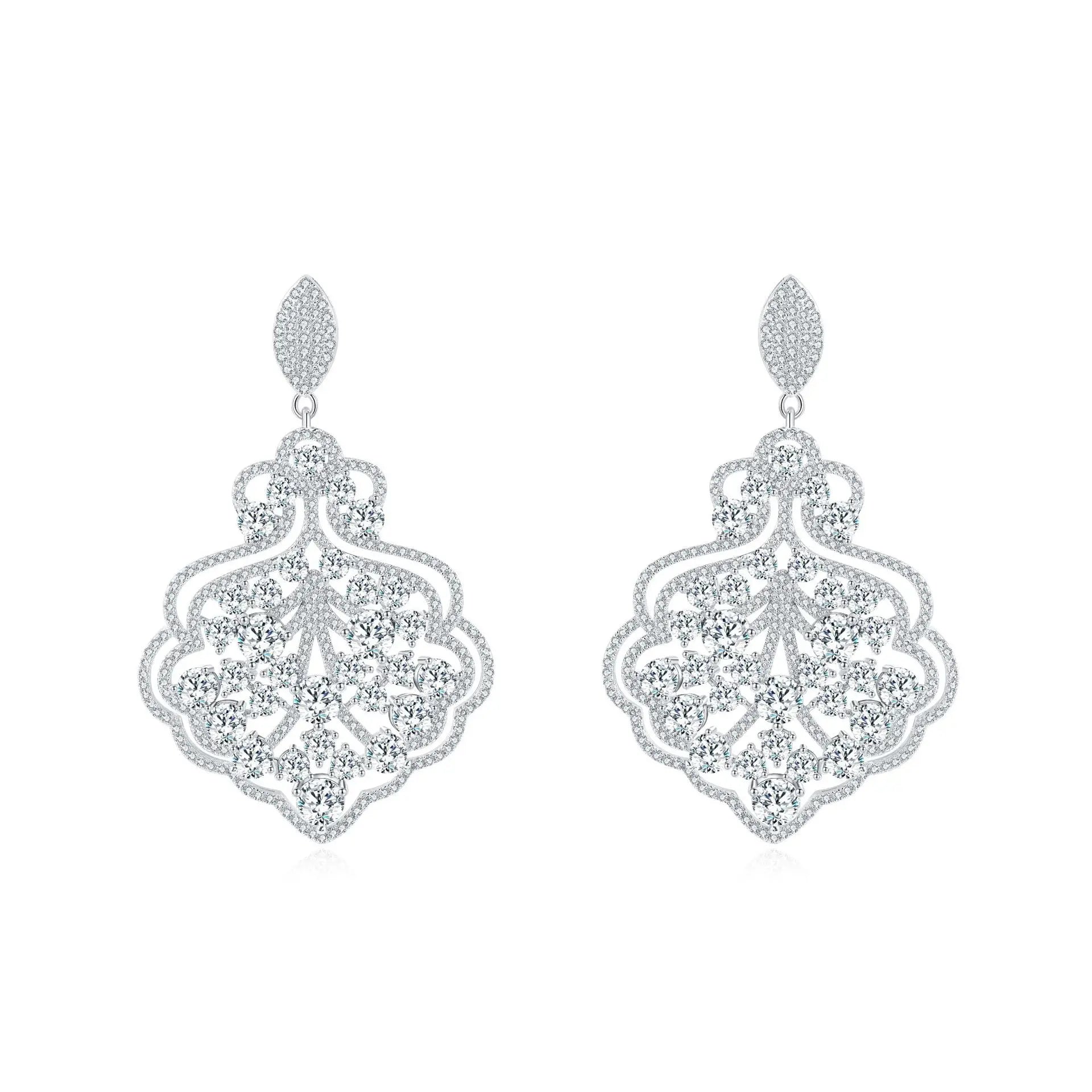 Delicate White Cubic Zirconia Paved 925 Sterling Silver Vintage Chandelier Earrings Jewelry for Women