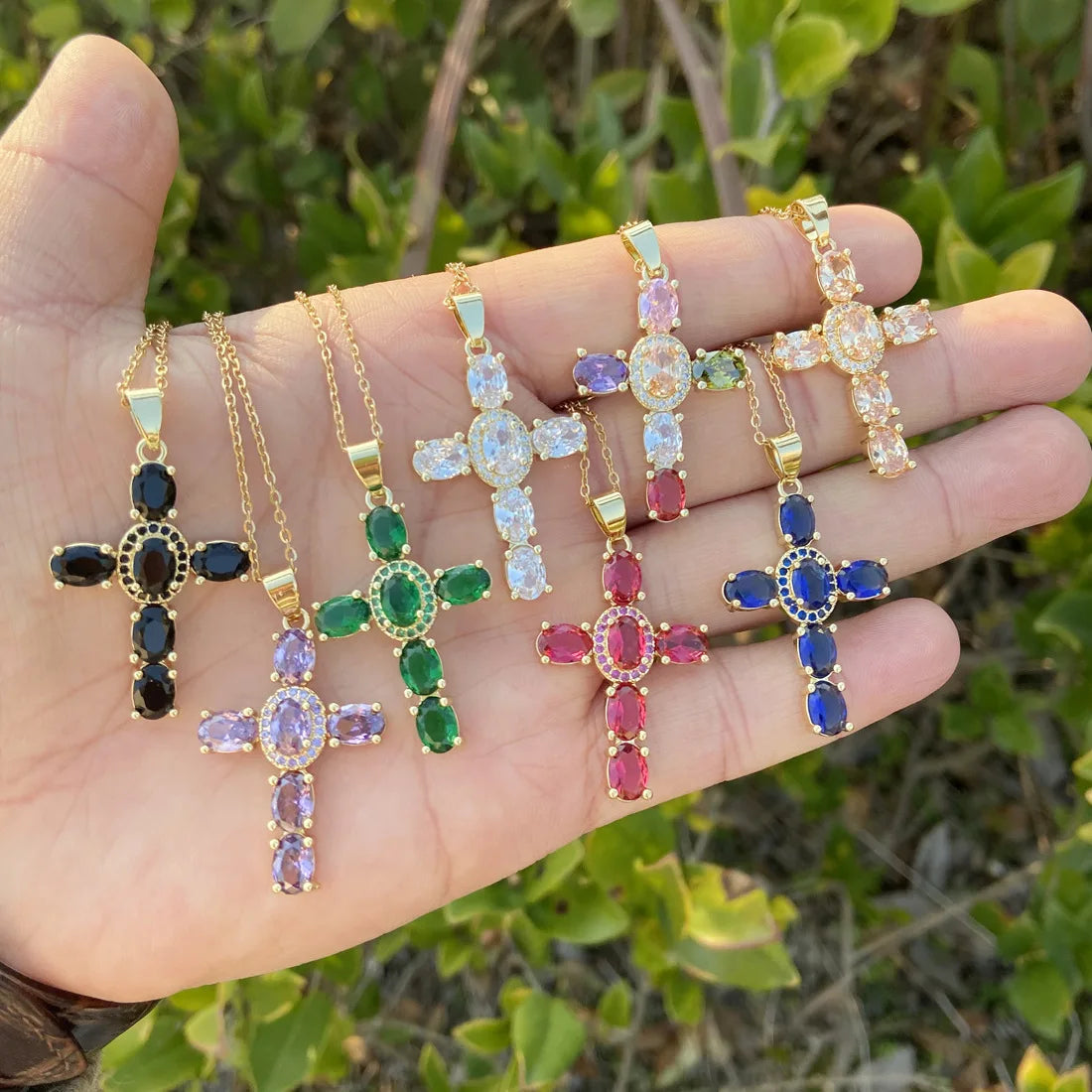 2025 Micro-Pave Colorful Zircon Cross Pendant Necklaces Diamond Rhinestone Necklace for Women