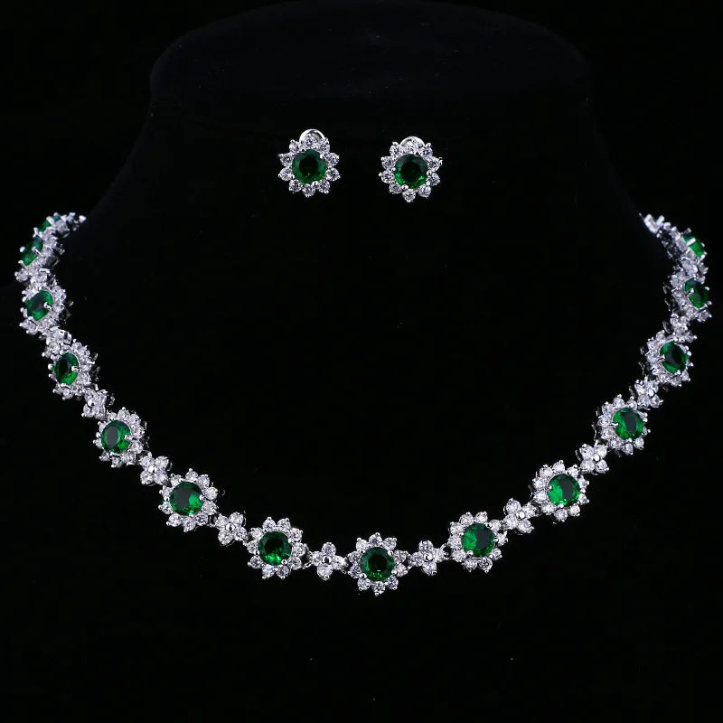 Wholesale Luxury Crystal Wedding Jewelry Elegant Bridal Necklace Earrings Set Temperament Zircon Jewelry Set for Women