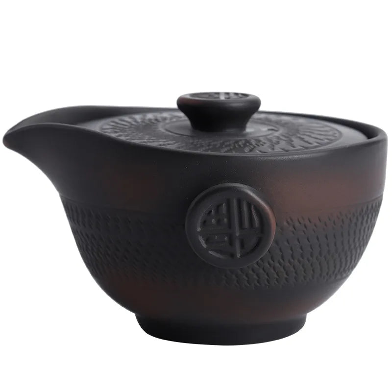Jianshui Purple Pottery Blessed Teapot Chinese Retro Handmade Blind Dagger Ceramic Pot Tureen Gaiwan Bowl Cup Gaiwan