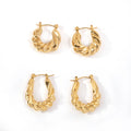 Hot Trendy 18K Gold Plated Stainless Steel Hoop Earrings Hollow Twisted Geometric Pattern for Gift Fashion Jewelry Wholesale