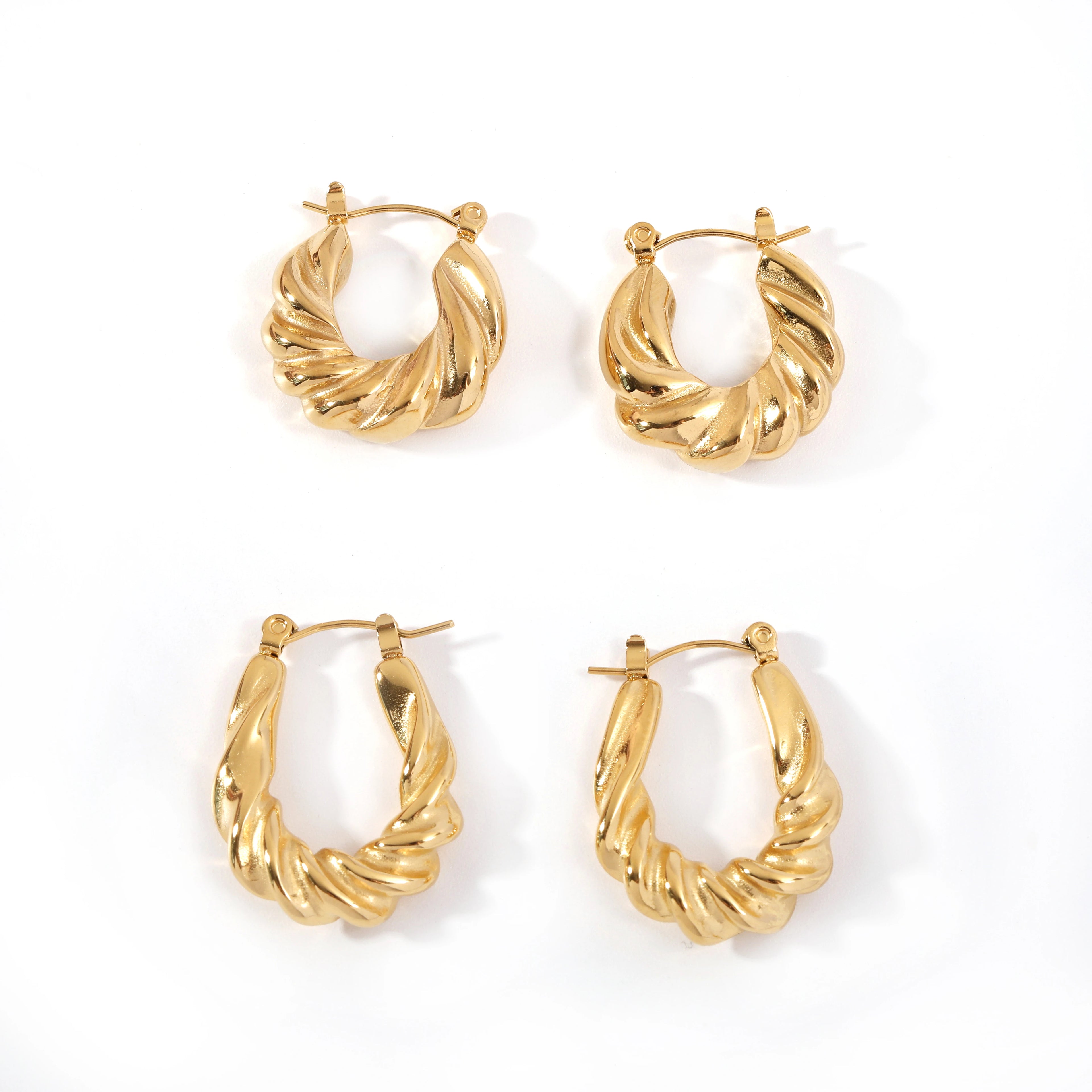 Hot Trendy 18K Gold Plated Stainless Steel Hoop Earrings Hollow Twisted Geometric Pattern for Gift Fashion Jewelry Wholesale
