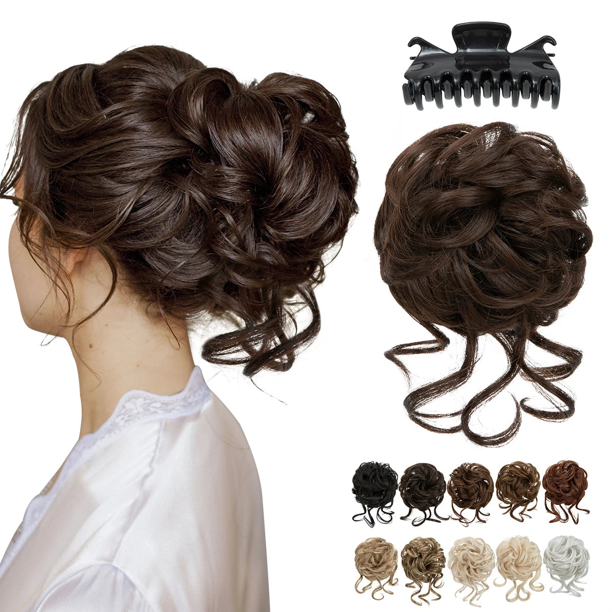 SARLA Premium Women's Updo Curly Messy Bun Hairpiece High-Temperature Synthetic High-Temperature Synthetic Chignon Claw Clip