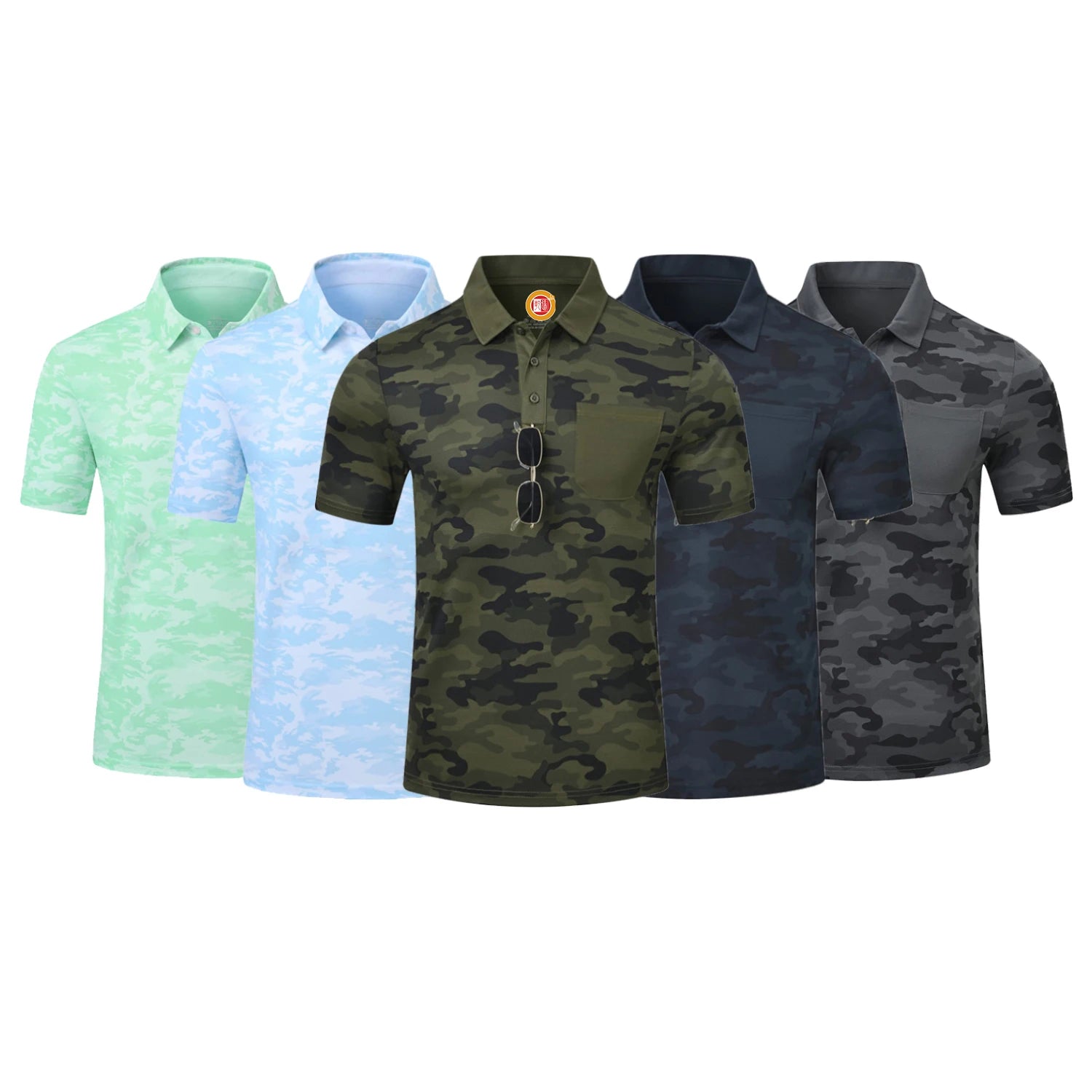Wholesale Casual Jersey Knitted Polyester Spandex Pattern Camouflage Quick Dry Men Golf for Shirt Custom Logo