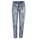 Women's Plus Size Straight Leg Cropped Jeans Shiny Glossy Sequin Pants Metal Embroidered Beaded Denim Streetwear Style Trousers
