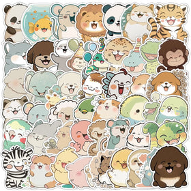 50Pcs Happy Little Animals Cute Graffiti Stickers for Kid Bottle Wall Refrigerator Decor Waterproof Smile Animal Sticker