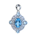 Dazzling Rhodium Plated 925 Sterling Silver Oval Cut Natural Swiss Blue Topaz Pendant Fine Pendants Charms for Women Gift