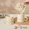 Nordic Rustic Cute Eco-Friendly Porcelain Tea Coffee Mug Custom Business Gift with Floral Print and Custom Logo 370ml