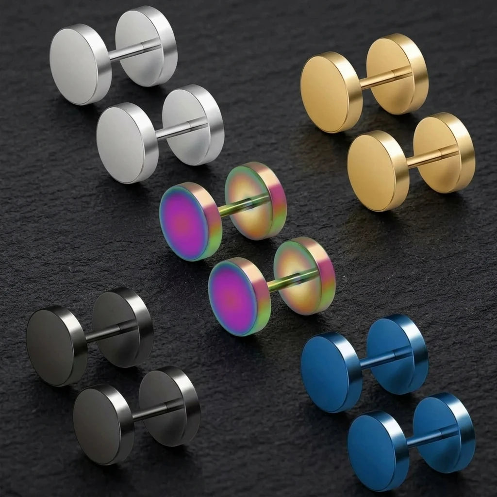 CRYSPURE Hot Punk Stainless Steel Barbell Stainless Steel Earrings Earrings Male Stainless Titanium Steel Hoops Pierce Earrings