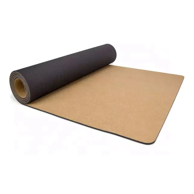 TIANLEICORK Custom Printed Yoga Mat 183x61cm High Density 5mm Cork/TPE/Rubber Eco-Friendly Non-Slip Black Exercise Mat Folding