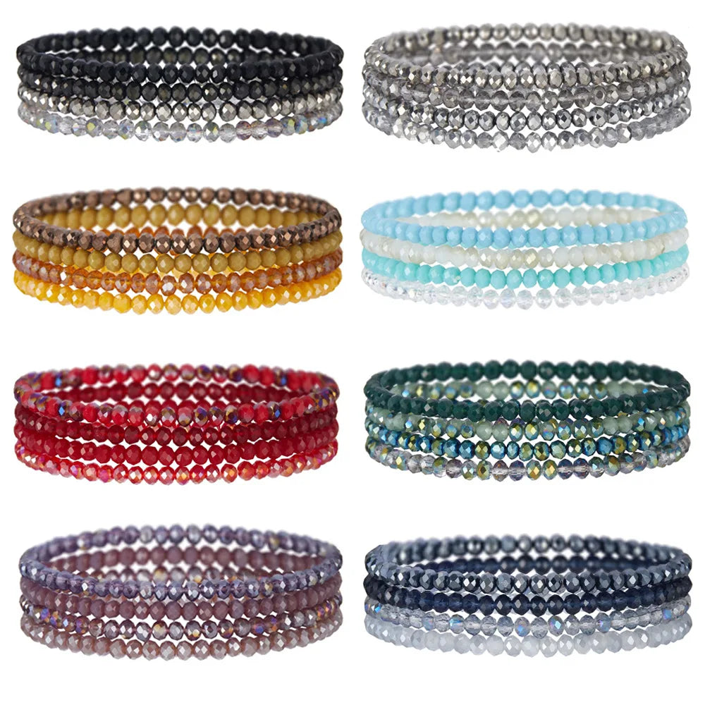 Fashion Jewelry 4Pcs/Set Grey pink White Blue Series Glass Crystal Bracelets for Women Girls Natural Stone Beads Bracelets