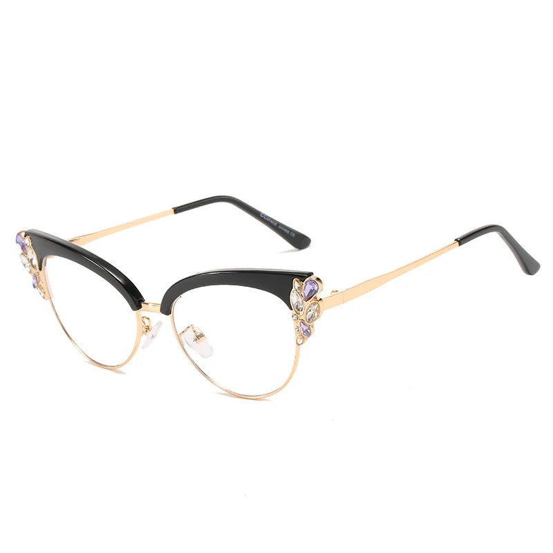 Fashion Cat Eye Jewelry Optical Frame Blue Light Blocking  Glasses Frame for Women Eyeglasses